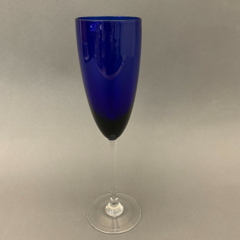 Cobalt Blue‎ Wine Clear Stemmed Glass Stemware Goblet Bar 9 1/8" Tall